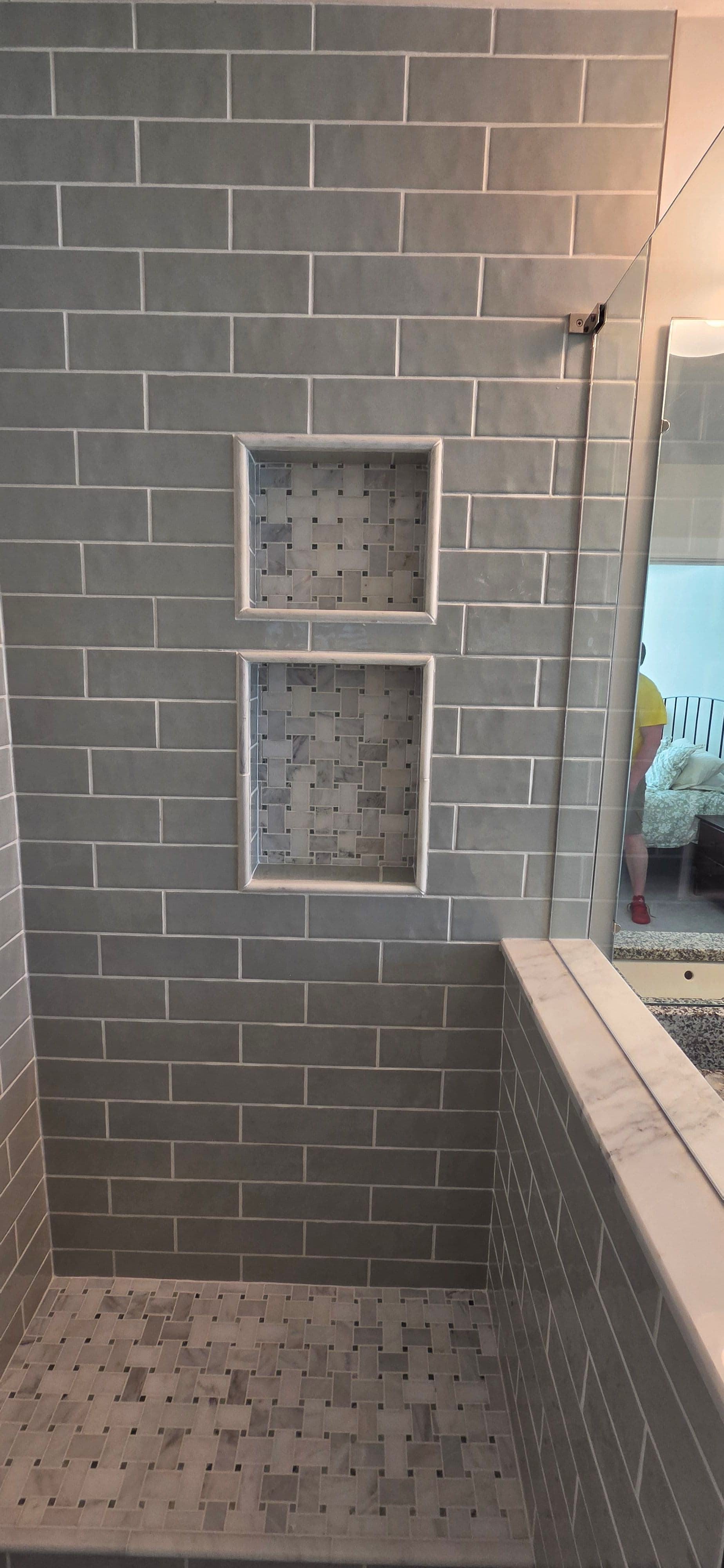 Ann Arbor Shower Remodel with Subway Tile and Glass Doors image